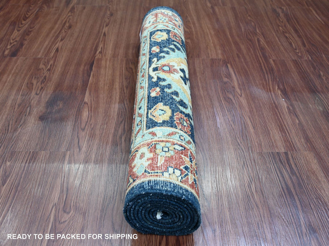 2'7" x 7'11" New Hand Knotted Blue Wool Runner Oriental Rug - MOA10220819