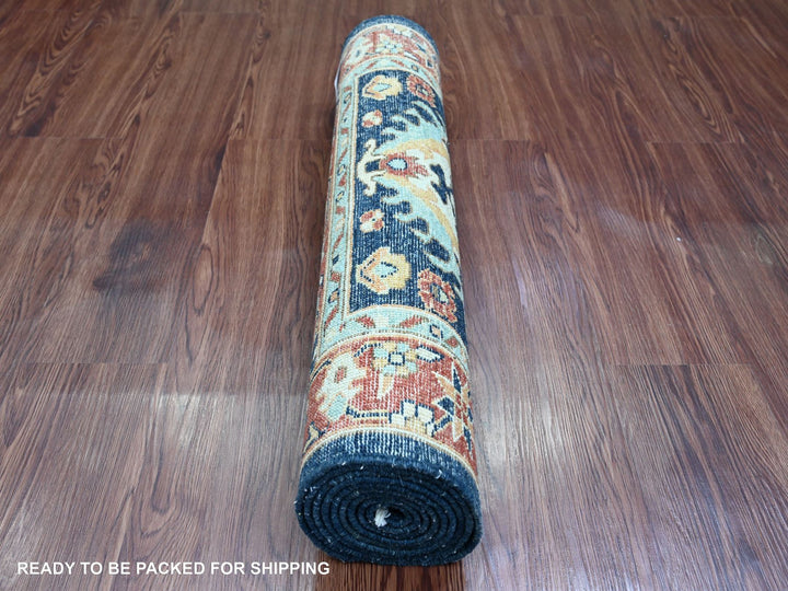 2'7" x 7'11" New Hand Knotted Blue Wool Runner Oriental Rug - MOA10220819