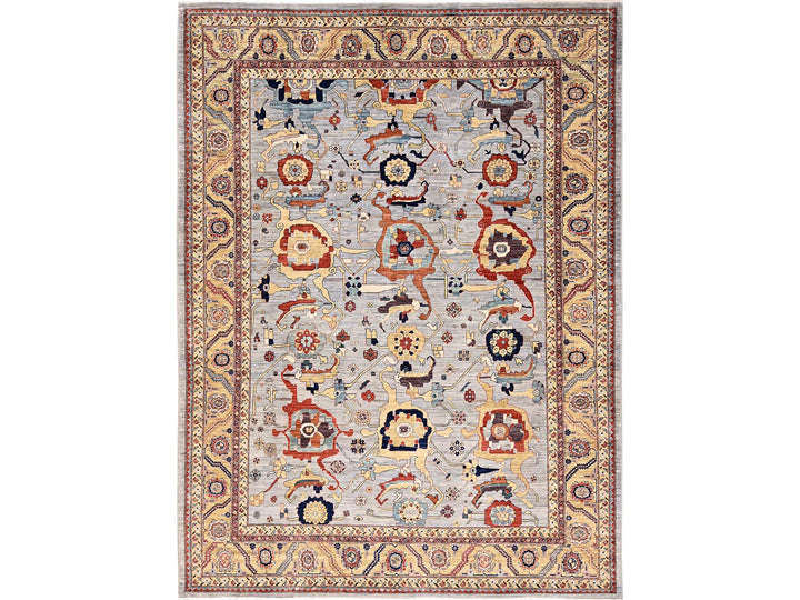 8'9" x 11'10" New Hand Knotted Grey Wool Rectangle Oriental Rug - MOA1022081