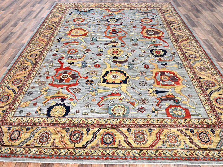 8'9" x 11'10" New Hand Knotted Grey Wool Rectangle Oriental Rug - MOA1022081