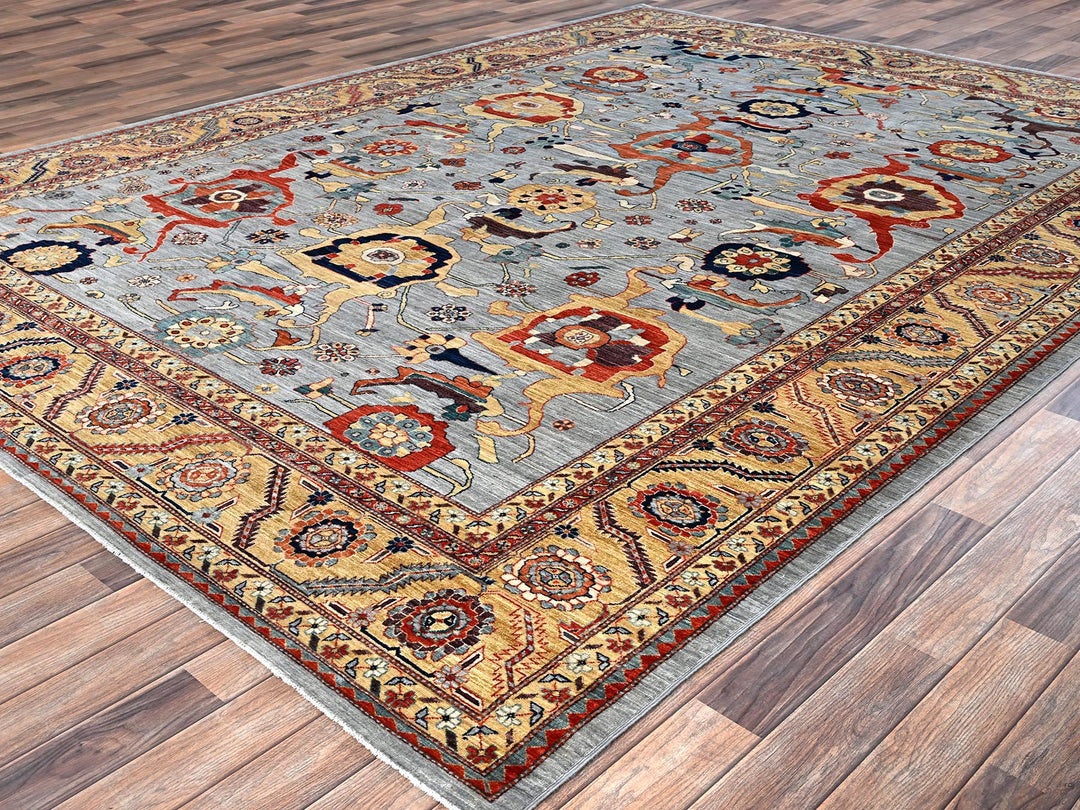 8'9" x 11'10" New Hand Knotted Grey Wool Rectangle Oriental Rug - MOA1022081