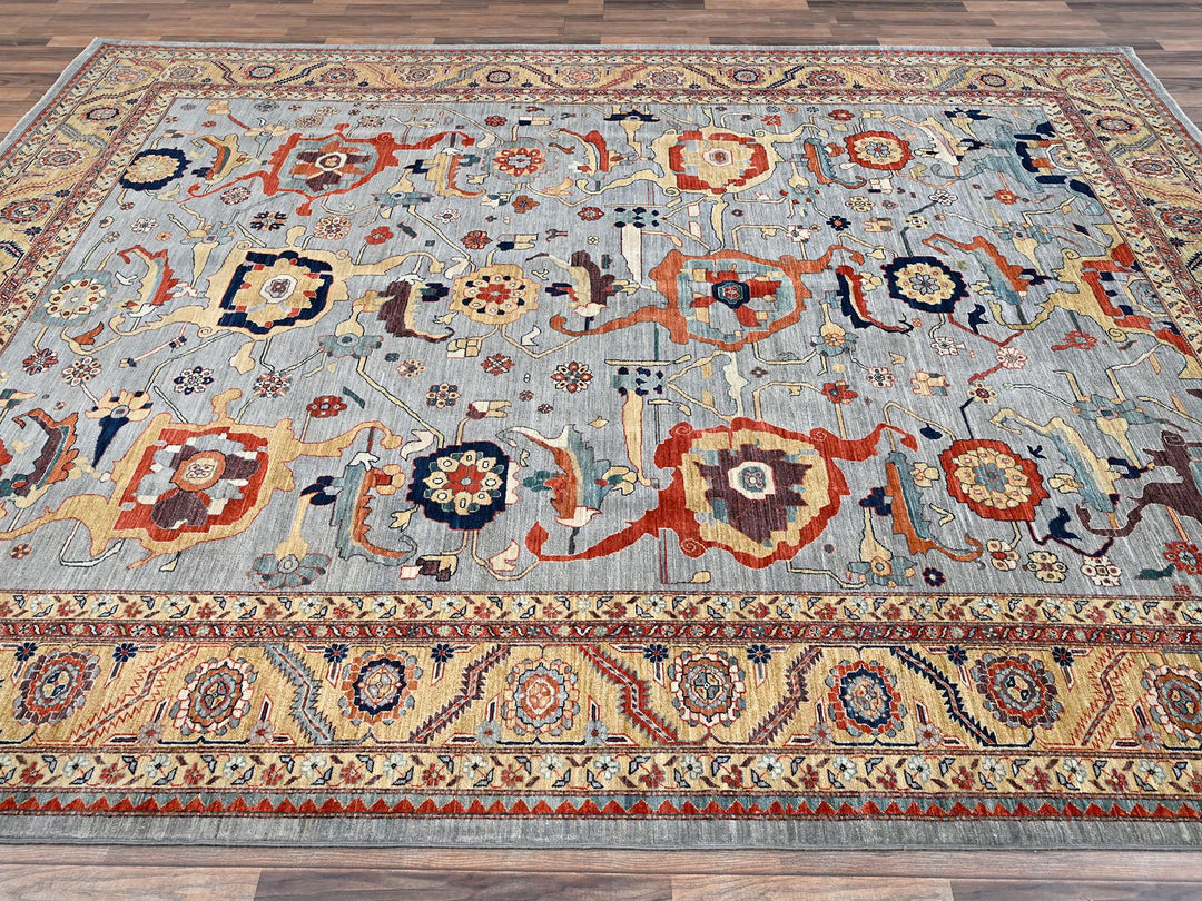 8'9" x 11'10" New Hand Knotted Grey Wool Rectangle Oriental Rug - MOA1022081