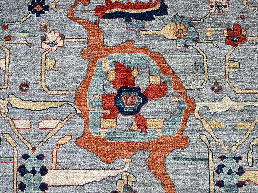 8'9" x 11'10" New Hand Knotted Grey Wool Rectangle Oriental Rug - MOA1022081