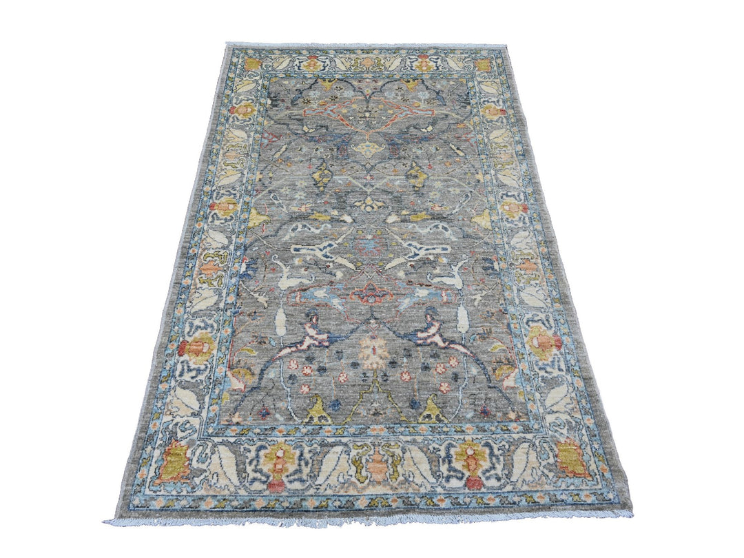 3'11" x 6'1" New Hand Knotted Grey Wool Rectangle Oriental Rug - MOA10220820