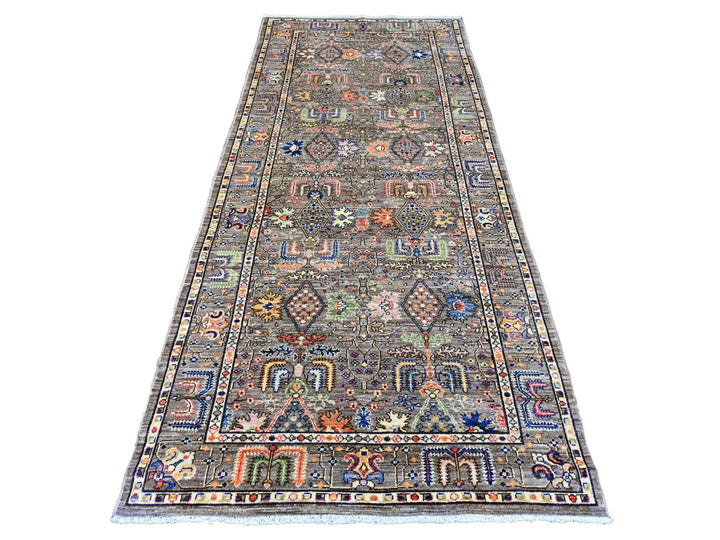 4'1" x 9'8" New Hand Knotted Brown Wool Runner Oriental Rug - MOA10220821