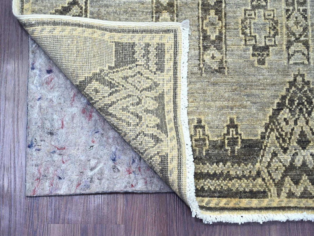 3'11" x 11'9" New Hand Knotted Grey Wool Runner Oriental Rug - MOA10220823