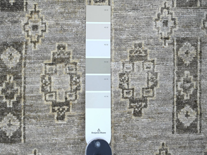 3'11" x 11'9" New Hand Knotted Grey Wool Runner Oriental Rug - MOA10220823
