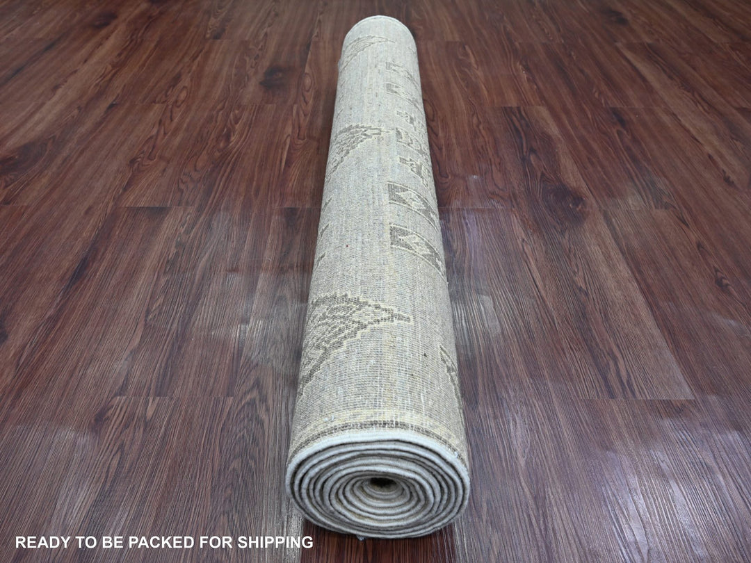 3'11" x 11'9" New Hand Knotted Grey Wool Runner Oriental Rug - MOA10220823