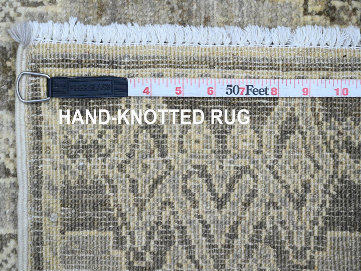 3'11" x 11'9" New Hand Knotted Grey Wool Runner Oriental Rug - MOA10220823