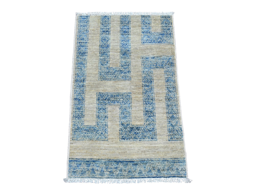 2'0" x 3'1" New Hand Knotted Blue Wool Rectangle Oriental Rug - MOA10220824