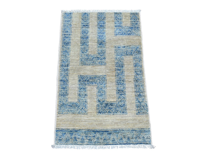 2'0" x 3'1" New Hand Knotted Blue Wool Rectangle Oriental Rug - MOA10220824