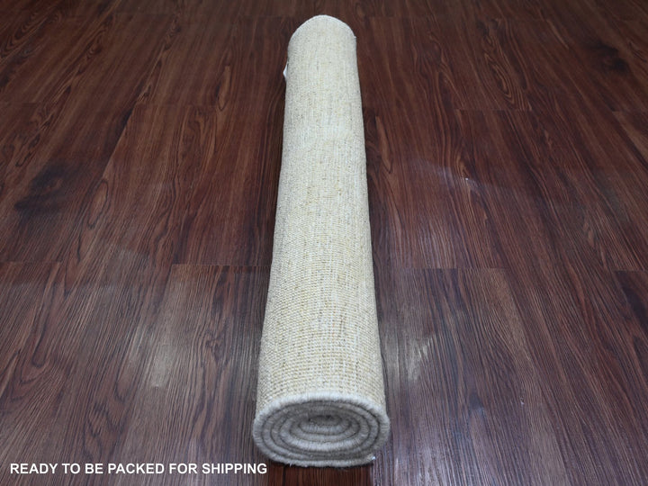 2'10" x 4'9" New Hand Knotted Ivory Wool Rectangle Oriental Rug - MOA10220826