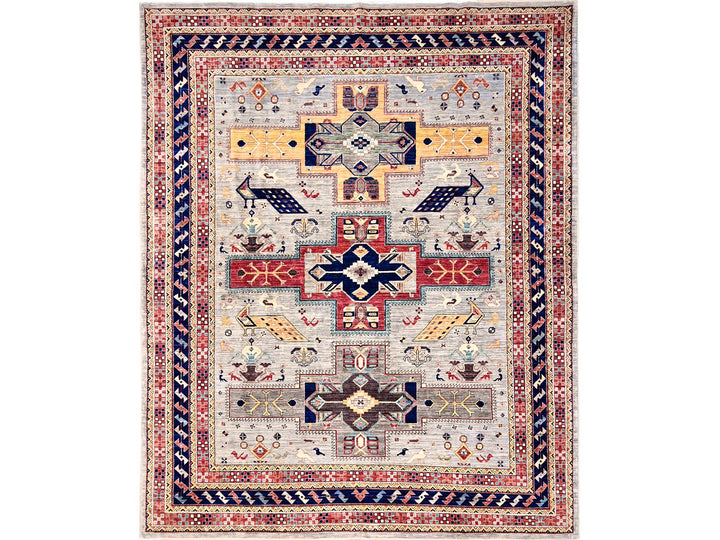 7'10" x 9'9" New Hand Knotted Grey Wool Rectangle Oriental Rug - MOA1022082