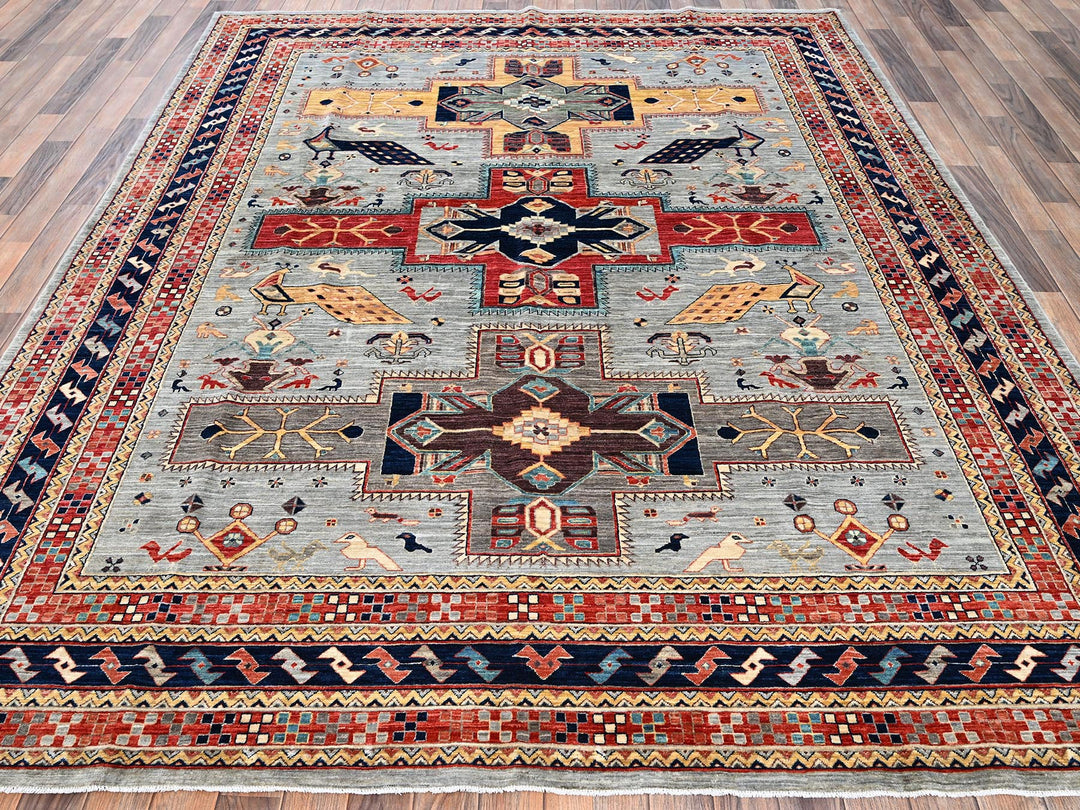 7'10" x 9'9" New Hand Knotted Grey Wool Rectangle Oriental Rug - MOA1022082