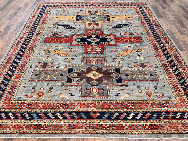 7'10" x 9'9" New Hand Knotted Grey Wool Rectangle Oriental Rug - MOA1022082