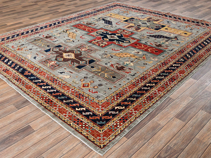 7'10" x 9'9" New Hand Knotted Grey Wool Rectangle Oriental Rug - MOA1022082