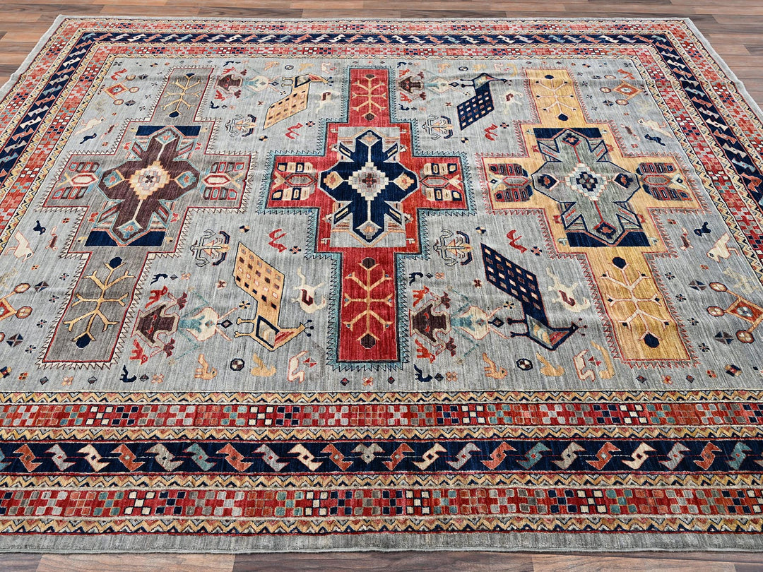 7'10" x 9'9" New Hand Knotted Grey Wool Rectangle Oriental Rug - MOA1022082