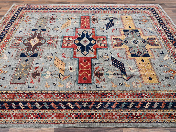 7'10" x 9'9" New Hand Knotted Grey Wool Rectangle Oriental Rug - MOA1022082