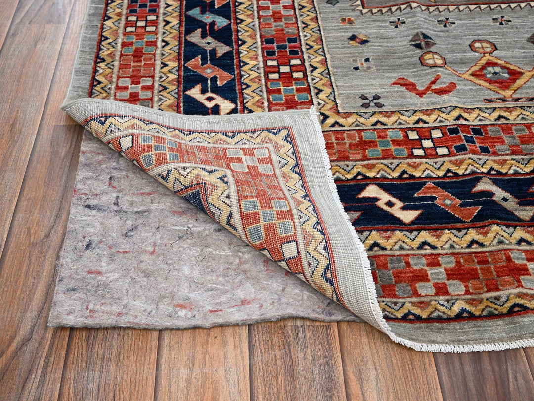 7'10" x 9'9" New Hand Knotted Grey Wool Rectangle Oriental Rug - MOA1022082