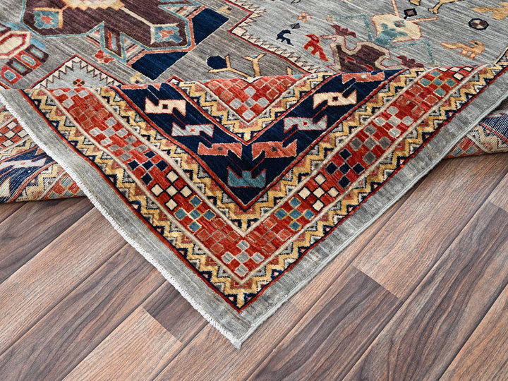 7'10" x 9'9" New Hand Knotted Grey Wool Rectangle Oriental Rug - MOA1022082