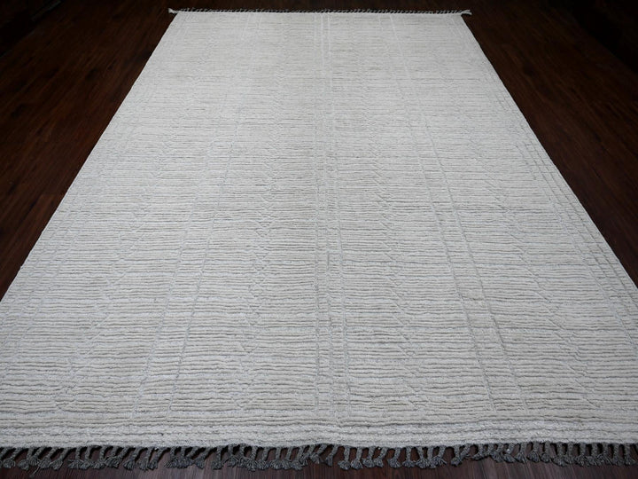 8'10" x 12'2" New Hand Knotted Ivory Wool Rectangle Oriental Rug - MOA10220831