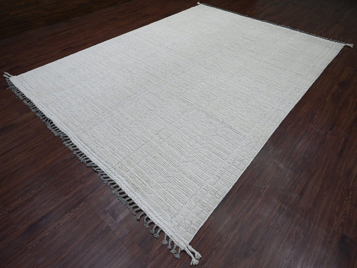8'10" x 12'2" New Hand Knotted Ivory Wool Rectangle Oriental Rug - MOA10220831