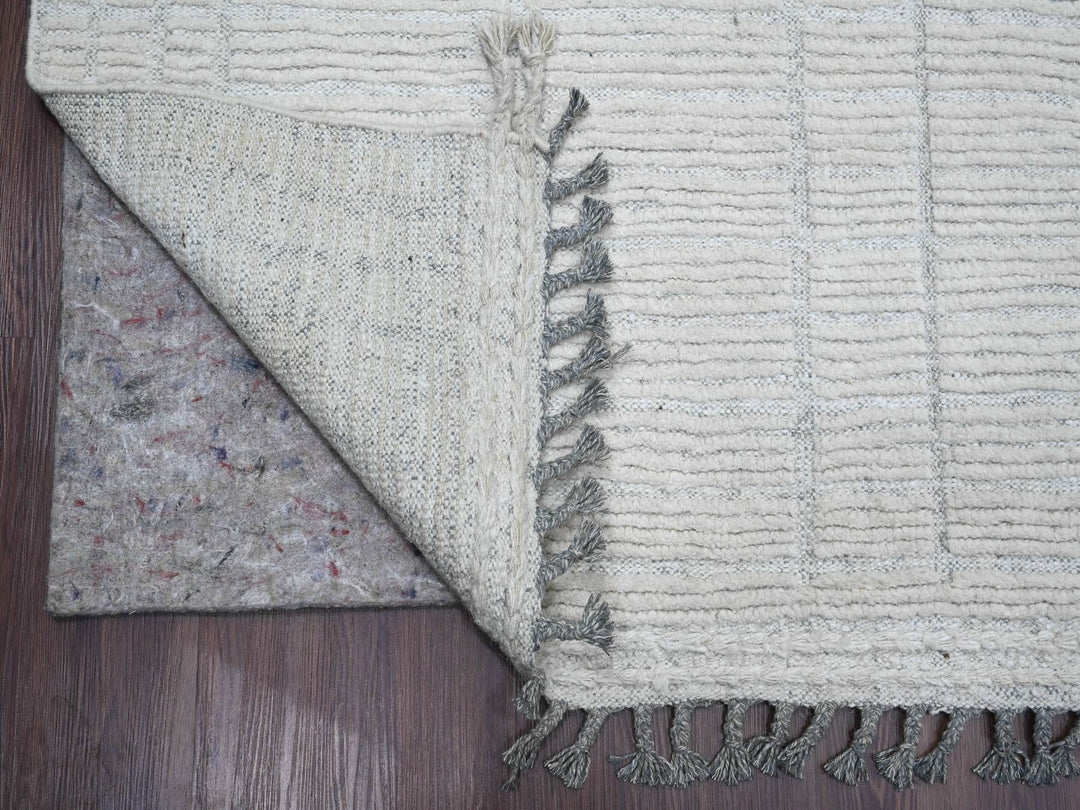 8'10" x 12'2" New Hand Knotted Ivory Wool Rectangle Oriental Rug - MOA10220831