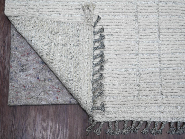 8'10" x 12'2" New Hand Knotted Ivory Wool Rectangle Oriental Rug - MOA10220831