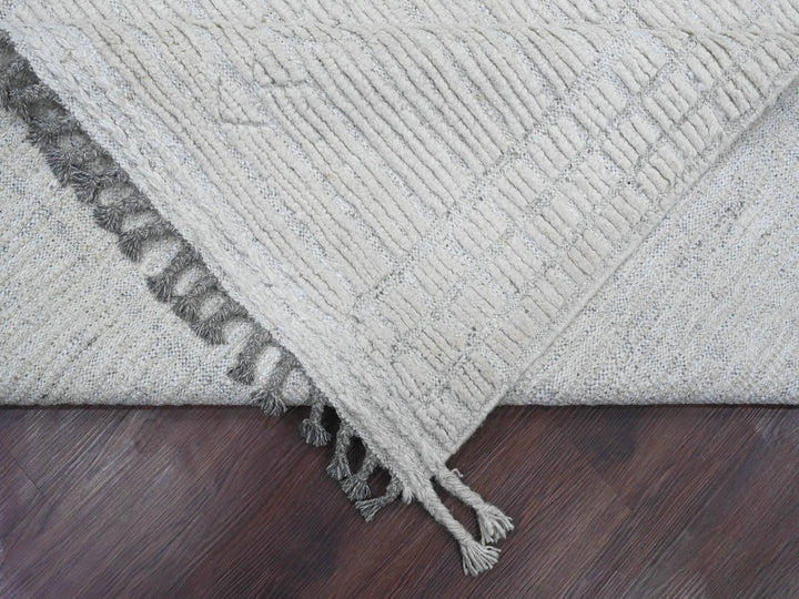 8'10" x 12'2" New Hand Knotted Ivory Wool Rectangle Oriental Rug - MOA10220831