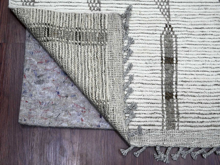 9'3" x 13'2" New Hand Knotted Ivory Wool Rectangle Oriental Rug - MOA10220832