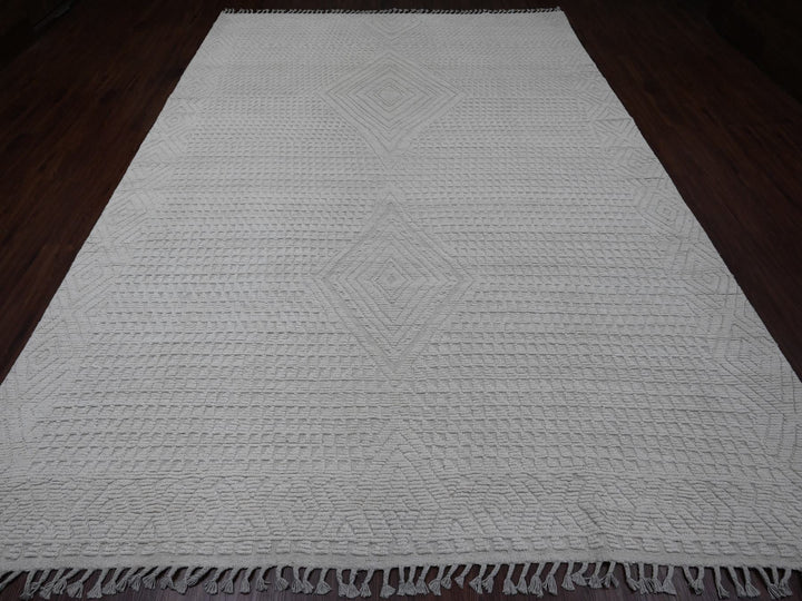 8'10" x 12'8" New Hand Knotted Ivory Wool Rectangle Oriental Rug - MOA10220833