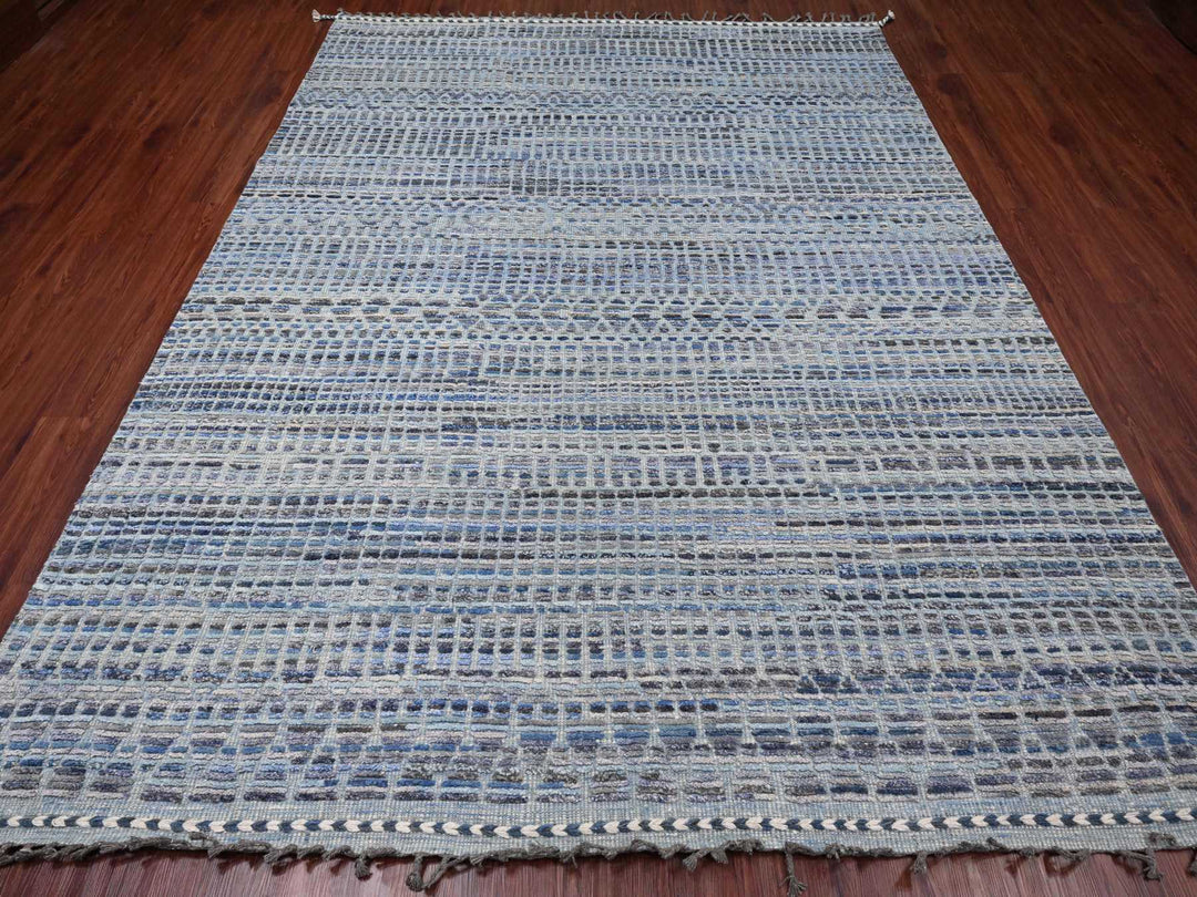 8'1" x 10'8" New Hand Knotted Blue Wool Rectangle Oriental Rug - MOA10220834