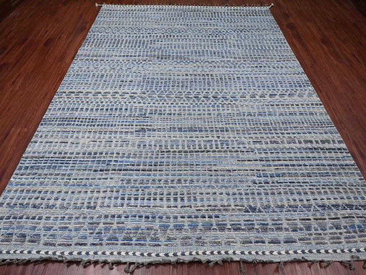 8'1" x 10'8" New Hand Knotted Blue Wool Rectangle Oriental Rug - MOA10220834