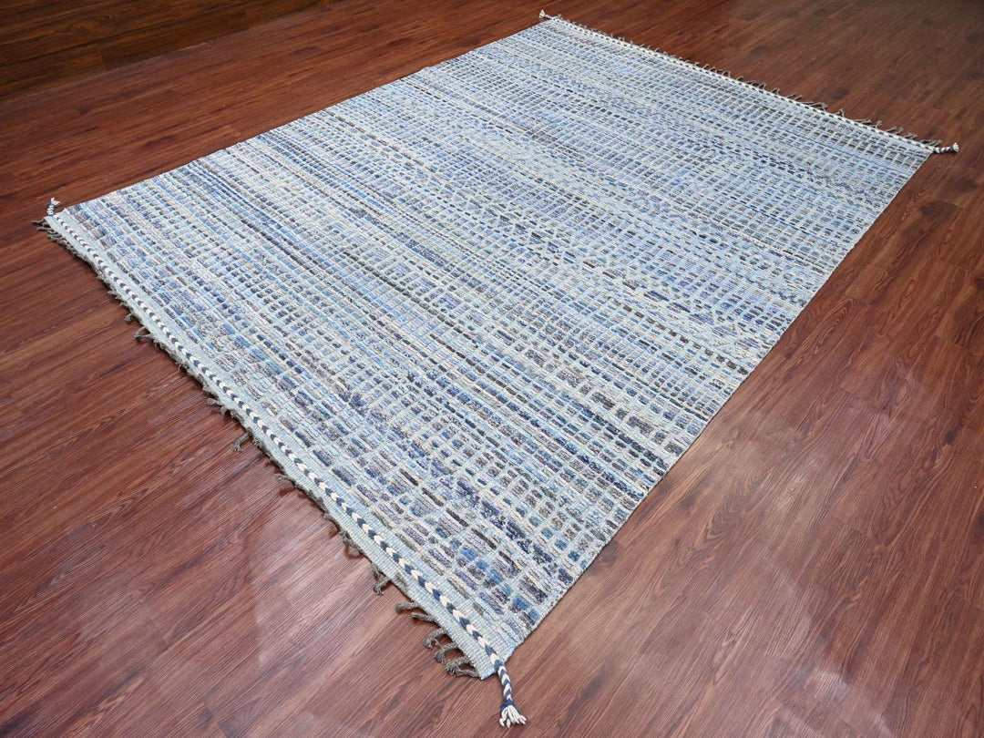 8'1" x 10'8" New Hand Knotted Blue Wool Rectangle Oriental Rug - MOA10220834