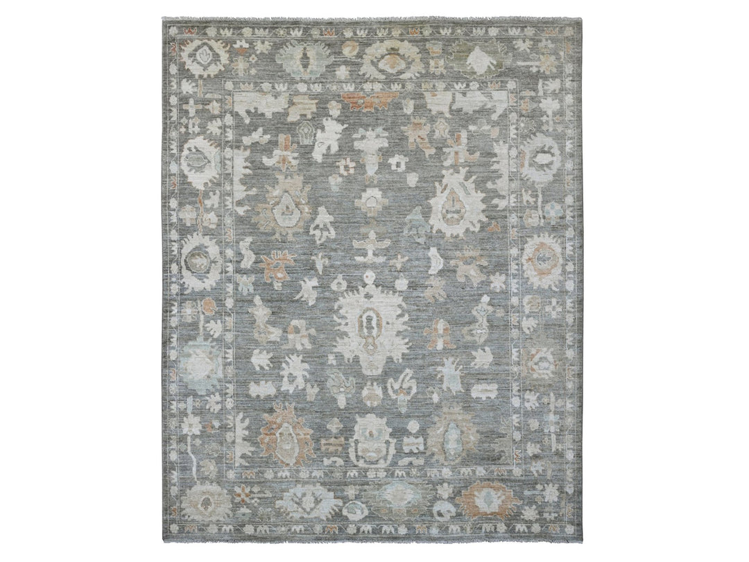 8'0" x 9'8" New Hand Knotted Grey Wool Rectangle Oriental Rug - MOA10220839