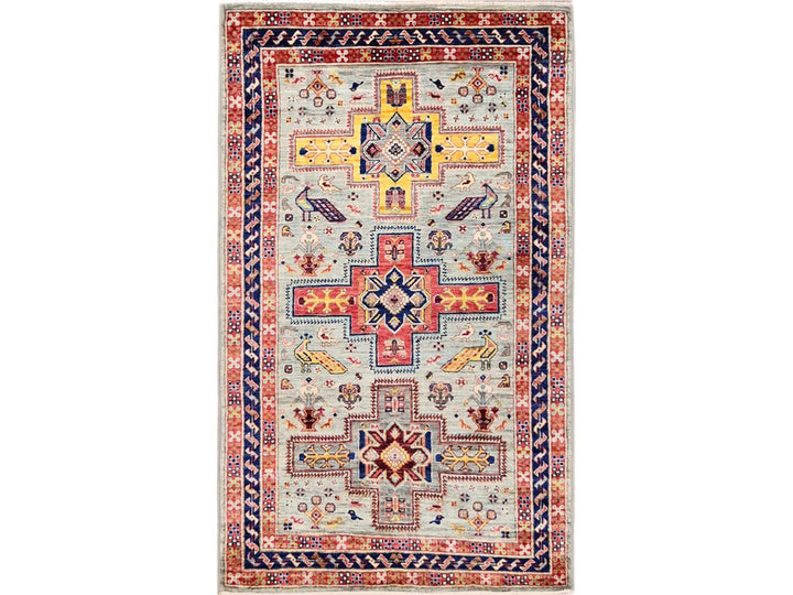 2'11" x 4'11" New Hand Knotted Grey Wool Rectangle Oriental Rug - MOA1022083