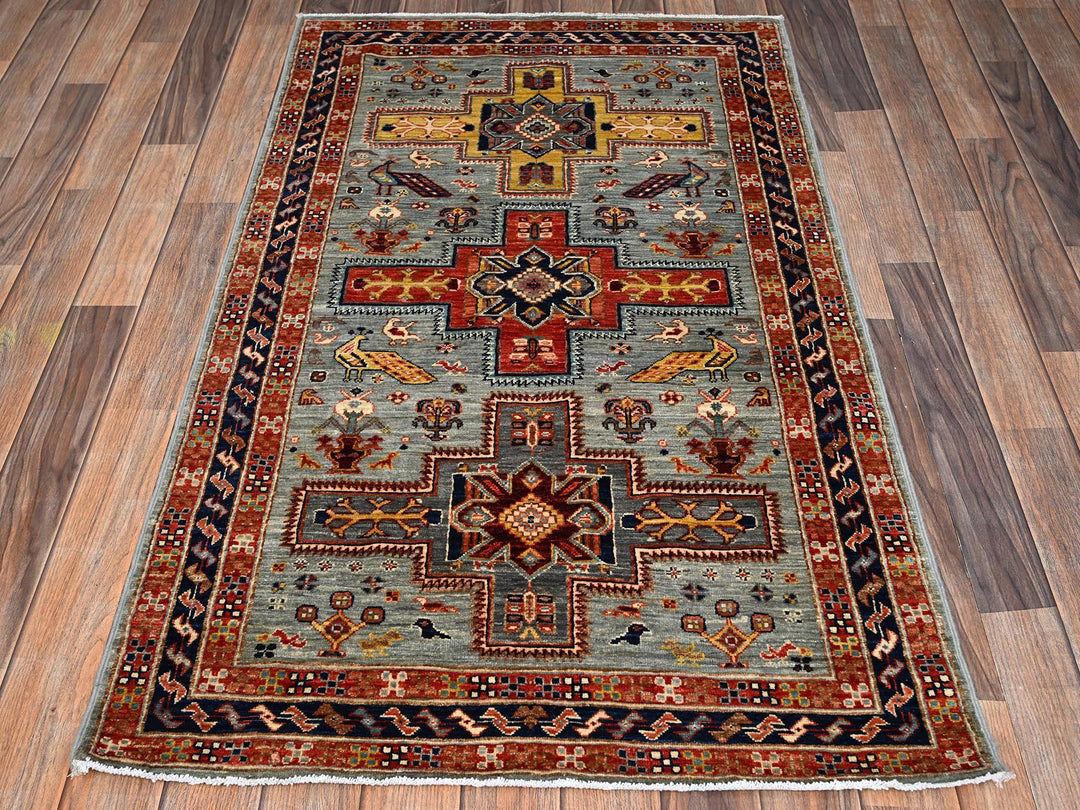 2'11" x 4'11" New Hand Knotted Grey Wool Rectangle Oriental Rug - MOA1022083