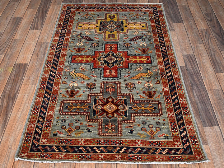 2'11" x 4'11" New Hand Knotted Grey Wool Rectangle Oriental Rug - MOA1022083