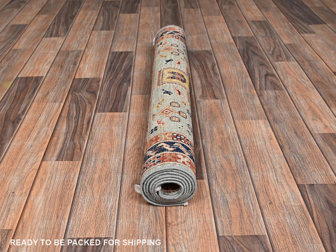 2'11" x 4'11" New Hand Knotted Grey Wool Rectangle Oriental Rug - MOA1022083