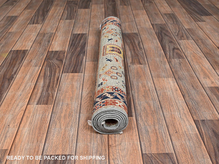 2'11" x 4'11" New Hand Knotted Grey Wool Rectangle Oriental Rug - MOA1022083