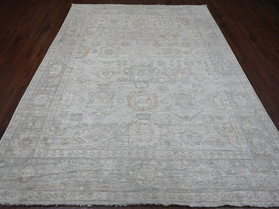 8'0" x 9'10" New Hand Knotted Grey Wool Rectangle Oriental Rug - MOA10220840