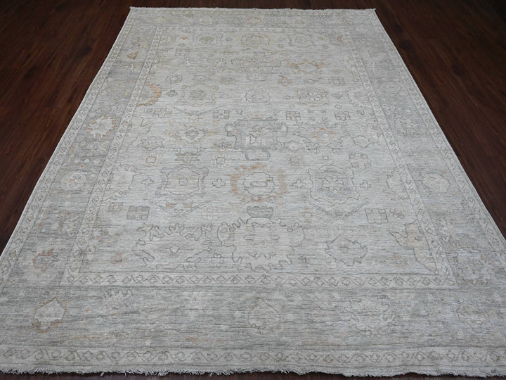 8'0" x 9'10" New Hand Knotted Grey Wool Rectangle Oriental Rug - MOA10220840