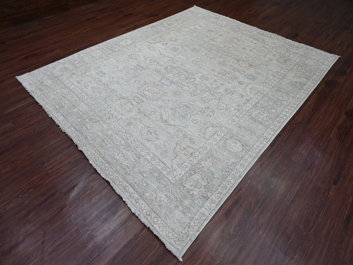 8'0" x 9'10" New Hand Knotted Grey Wool Rectangle Oriental Rug - MOA10220840