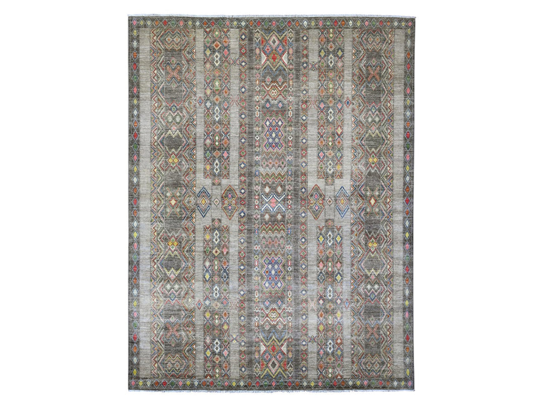 8'11" x 11'8" New Hand Knotted Grey Wool Rectangle Oriental Rug - MOA10220846