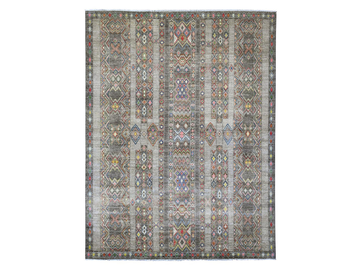 8'11" x 11'8" New Hand Knotted Grey Wool Rectangle Oriental Rug - MOA10220846