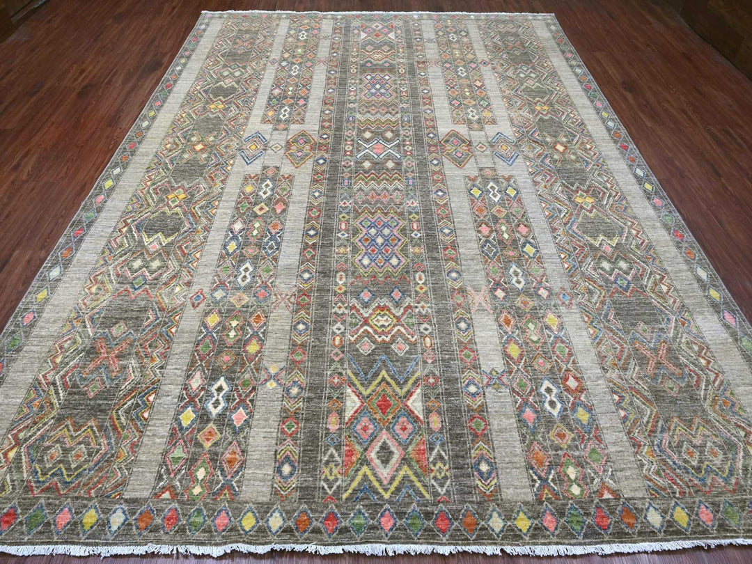 8'11" x 11'8" New Hand Knotted Grey Wool Rectangle Oriental Rug - MOA10220846