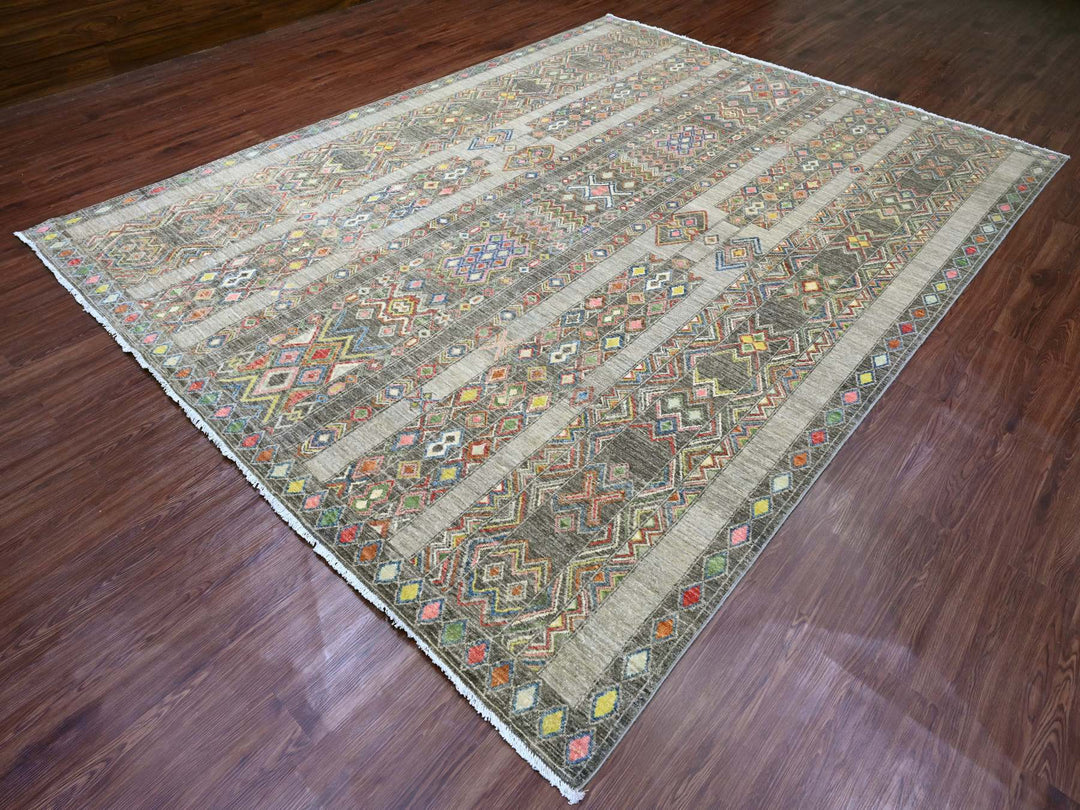 8'11" x 11'8" New Hand Knotted Grey Wool Rectangle Oriental Rug - MOA10220846