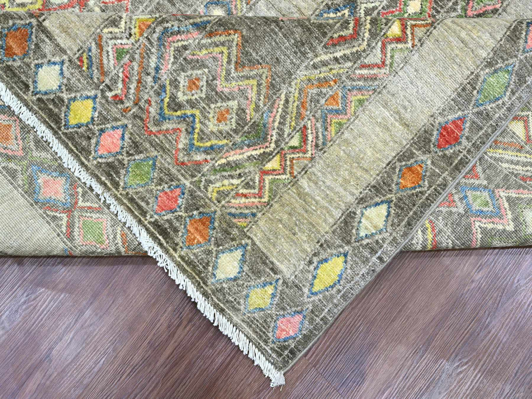8'11" x 11'8" New Hand Knotted Grey Wool Rectangle Oriental Rug - MOA10220846