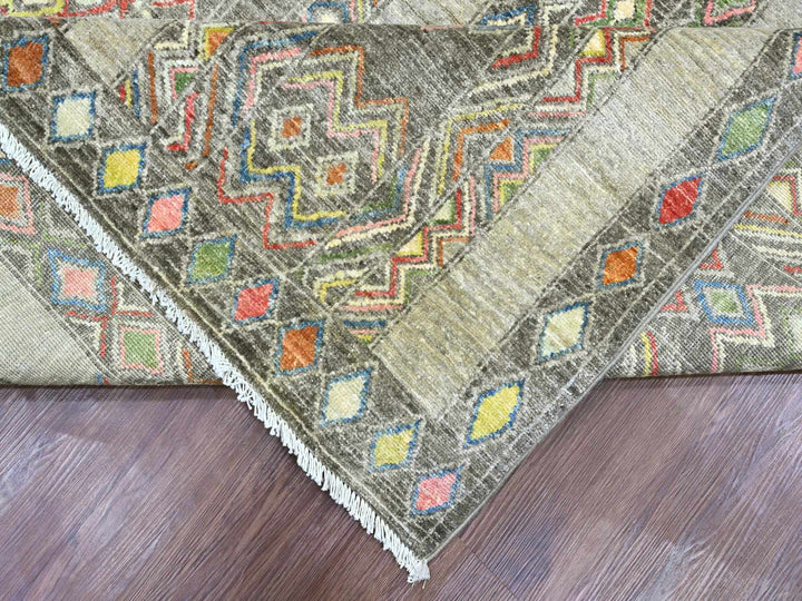 8'11" x 11'8" New Hand Knotted Grey Wool Rectangle Oriental Rug - MOA10220846