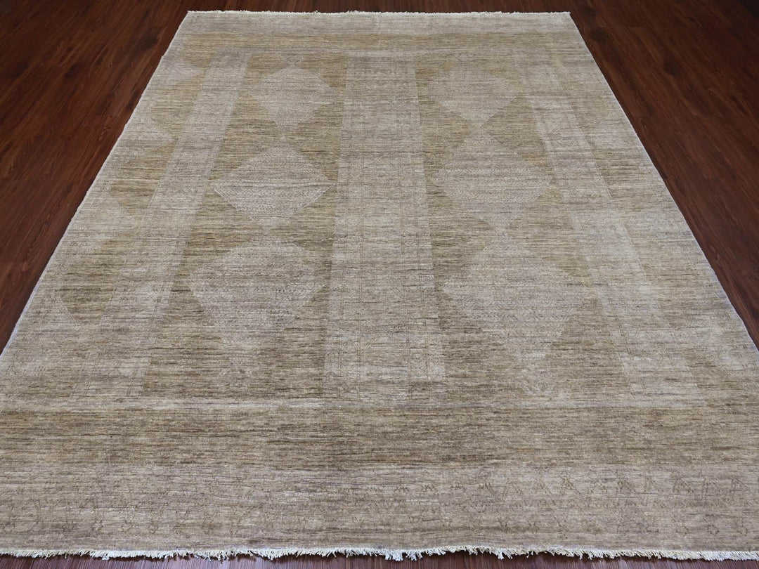 8'2" x 9'7" New Hand Knotted Brown Wool Rectangle Oriental Rug - MOA10220847
